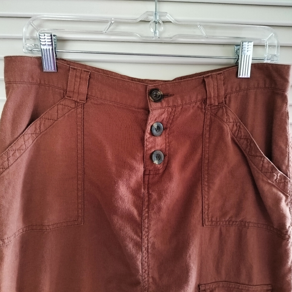 Michelle Bohbot Bisou Bisou Women's Linen Rayon Skirt Brown Size 10
